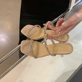 Mqtime Rhinestone Narrow Band Fashion Summer Outside Slides Thin High Heels Dress Shoes Woman Slip On Party Pumps Beige Black Elegant