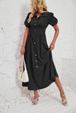 MQTIME  -  Rose Pink Maxi Dress Puff Sleeve Solid Color Button Down Dress Femme High Waist Summer Shirt Dress Basic Vestidos