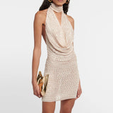 MQTIME  -  Lawn Wedding Guest Sexy Mini Dress Fashion Shiny Sequin Sleeveless Party Dress Ladies Halter High Waist Slim Fit Cocktail Dress
