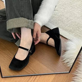 MQTIME  -  Women Mary Janes Shoes Female Retro Velvet Square Toe Loafers 2024 New Casual Pumps Girls Fashion Shallow Buckle Mid High Heels