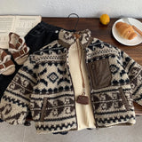 MQTIME  -  Toddler Boys Wool Jacket Cartoon Jacquard Thicken Warm Kids Baby Boys Parkas Stand Collar Infant Boys Outerwear Coat