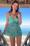 MQTIME  -  Sexy Bohemian Bikini Mint Green Print Cami Dress Chic Spaghetti Strap A-line Beach Swimwear Lady Summer Vacation Party Outfit