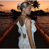MQTIME  -  Sexy Hollow Out Ruffles Split Long Dress Women Backless See Through Slim Beach Holiday Dresses 2025 Summer Slim Party Lady Robe