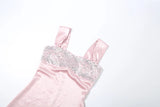 MQTIME  -  Puss Sexy Satin Wedding Dress Women Strap Low-Neck Rhinestone Patchwork Elegant Classic Evening Party Dating Slim Bodycon