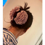 Mqtime Exaggerate Solid Color Cloth Big Rose Flower Hair Clip Personality Exquisite Romantic Hair Claws for Women Headwear