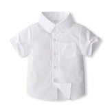 MQTIME  -  4Piece Summer Kids Clothes Boys Korean Fashion Gentleman Cotton Short Sleeve Baby Tops+Shorts+Tie+Straps Children's Sets B012