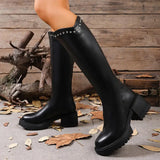  MQTIME  -  Retro Brown Thick Bottom Long Riding Boots Women Winter Comfort Platform Thick Heel Western Cowboy Boots Knee High Booties