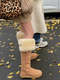MQTIME  -  Winter Women's Furry Cuffed Snow Boots Fleece Lined Long Calf Boots Thickened Knee High Calf Snow Boots