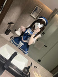 MQTIME  -  New Arrival Sweet Cute Kawaii Women Two Piece Set Sailor Collar Bow Top High Waist Plaid Lace Hem Mini Skirt Fashion Outfit