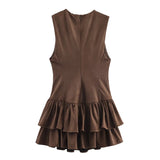  MQTIME  -  Chic Elegant Ruffles Short Dress Woman New Fashion Sueqe Sleeveless Mini Dresses For Women Slim Party Dresses ﻿