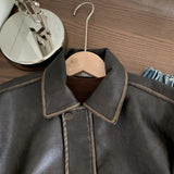 MQTIME  -  Boys Leather Jacket Autumn Spring Korean Style New Arrival Trendy Fashion Cool Brown Solid Color Jackets Coats