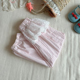 MQTIME  -  Girls Plaid Printed Pants Summer Kids Lace Decoration Wide-leg Trousers Flower Waist Pants Spring Children Clothes 2-10 Years