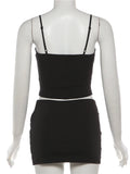 MQTIME  -  Puss Sexy Hipster 2-Piece Set Women Irregular Mesh Patchwork Camisole+Pu Bandage Peach Hip Skirt Slim Midnight Streetwear