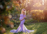  MQTIME  -  Ruffles Lace Maternity Dresses For Photo Shoot Shoulderless Fancy Pregnancy Dress Long Pregnant Women Maxi Gown Photography Prop