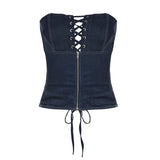 MQTIME  -  Primary Color Knitted Strap Tube Top Low Waist Short Pleated Skirt Fashion Personality Spice Girl Casual Suit
