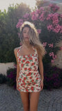 MQTIME  -  Women Fashion Printed Halter Dress Sexy Sleeveless Backless Pleated Bodycon Mini Dresses Summer Lady Beach Vacation Gown