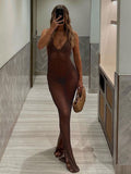 MQTIME  -  Women's Summer Knitted Deep V Neck Cover Ups Crochet Cutout Backless Split Dress Hollow Out Bikini Swimsuit Sundress