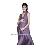 MQTIME  -   Elegant Maternity Photo Shoot Dress – Stylish Purple V-Neck Sleeveless Dress for Pregnant Women Studio Photography Clothing