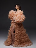 MQTIME  -  Boho Tulle Maternity Cape, Cloud-Style Feathered Overskirt, Flowing Wedding Dress Alternative, Elegant White Baby Bump Cover