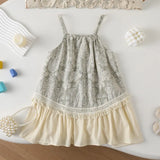MQTIME  -  Spring Children Girls 2PCS Clothes Set Loose Floral Print Spliced Tassel Kids Girls Sling Dress Suits Girl Lace Undershirt