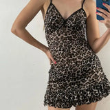 MQTIME  - Leopard Printed Sexy Woman Dress Slim Mini One Piece Y2k Sleeveless Vintage Dress Hotsweet Lece Short Bodycone Female