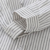  MQTIME  -  Children's Cotton Linen Buttons Black And White Striped Suit Autumn New Boys And Girls Long-Sleeved Shirt Drawstring Shorts Sets