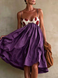 MQTIME  -  Sexy Straps Backless Vacation Dress Chic Contrasting Color Off Shoulder Pleated Dress Retro Polka Dot Sleeveless Umbrella Dress