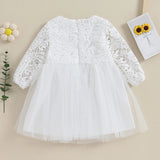 MQTIME  -  0-4Y Toddler Kids Girl Fall Princess Dress Lace Floral Embroidery Long Sleeve Round Neck Tulle Patchwork Tutu Dress