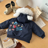 MQTIME  -  Winter Kids Baby Girls Parkas Hooded Cartoon Printed Thicken Warm Toddler Girls Cotton Coat Windproof Infant Girl Outerwear Coat