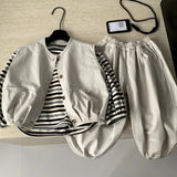  MQTIME  -  Set Spring and Summer New Childrens Clothing Korean Style Boys and Girls Vest Striped T-shirt Turnips Pants Three Sets