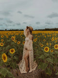  MQTIME  -  Maternity Dress Soft Stretchy Lace Off Shoulder Doubly Split A line Skirt Pregnancy Maxi Gown for Photoshoot