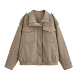 MQTIME  -  Women Casual Suede Jacket Standing Collar Pockets Loose Jacket Coat Fall Winter Fashion High Street Lady Jacket