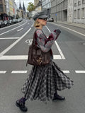 MQTIME  -  Autumn Vintage Plaid Print Long Skirts For Women Chic Zip-up High Waist Ruffles Skirts Winter Fashion Party Female Skirts
