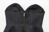  MQTIME  -  Women Denim Jacket Pants Sets Long Sleeve Blazer Coat Strapless Vests Straight Trousers Jeans Fashion High Street Outfit
