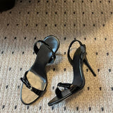 MQTIME  -  New Versatile Open Toed Round Head Rear Tripping Strap One Word Strap Metal Buckle High Heel Sandals for Women