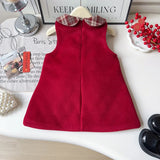 MQTIME  -  Girls Christmas Dress Winter Peter Pan Collar Thicken Warm Kids Girls Princess Dress Bow Appliques Toddler Girl Red Dress