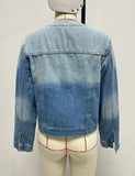 MQTIME  -  Autumn New Women's Slim Fit Short Style Collarless Long Sleeved Denim Jacket with Multiple Pockets Workwear Jacket