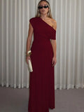 MQTIME  -  Women Navy Blue Asymmetrical One Shoulder Maxi Dress Elegant Chic  Formal Evening Gown Women's Wedding Party Long Dresses