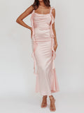 MQTIME  -  Elegant Sleeveless Maxi Dress with Flattering Ruched Detail and Chic V-Neckline for Women s Evening Party Wear