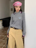 Mqtime -  Grey Sweater with Women's Autumn and Winter Color Contrast Twist Long-sleeved Bottom Knit Shirt Slimming Design Sense of Top