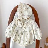 MQTIME  -  New Spring Infant Baby Bodysuits+Hat Long Sleeved Cotton Floral Printing Newborn Baby Girl Jumpsuit Baby Girl Clothing