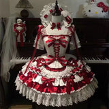 MQTIME  -  Red and White Strawberry Ballet Style Lolita Bow Princess Dress Young Girls Birthday Lolita Tutu Dress Flower Girls Party Dress