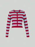 MQTIME  -  New Kpop Color-Blocked Striped Loose Versatile Knit Cardigan Top Daily Comfortable Long-Sleeve Button Shirt Warm Women's Sweater