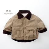  MQTIME  -  Winter New Children Plus Velvet Thick Coat Boys Girls Lapel Cotton Padded Jacket Baby Casual Shirts Jacket Kids Clothes