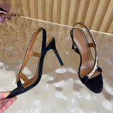 MQTIME  -  Luxury Rhinestones Sequined Satin Women Gladiator Sandals Fashion Summer Slingbacks Wedding Thin High heels Party Dress Shoes
