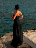 MQTIME  -  Summer European Style Tube Top High Waist A-Line Dress New Sexy Beach Vacation Solid Sleeveless Dresses Hollow Out Maxi Dress