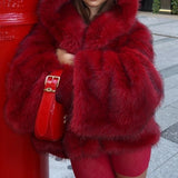 MQTIME  -  Solid Color Hooded Fur Coat Imitation Fur Warms Comfort and Stylish Fur