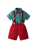 MQTIME  -  Summer Formal Plaid Suit  Boys 2Pcs Short Sleeve Shirt & Suspender Shorts Set Kids Clothes Gentleman Christmas Outfit