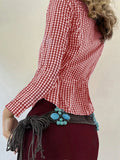 MQTIME  -  Spring New Design Color Contrasting Versatile Fine Grid Cotton Collar Long Sleeve Shirt for Women