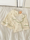 MQTIME  -  Summer Floral Tee-Piece Set Sweet ort Sve Long Pants Spwear Women Thin Cardigan Home Clothes plus Size Cotton Fabric